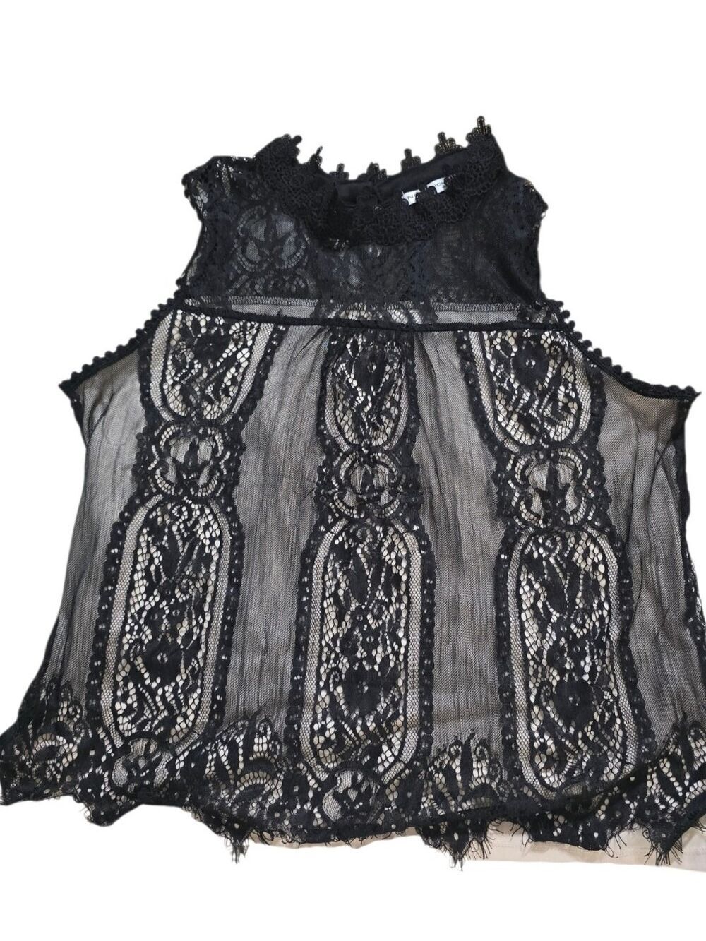 Notations Woman 1X Black Lace Sleeveless Top Fully Lined Victorian Goth - Picture 3 of 4